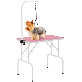 32"L Adjustable Foldable Pet Grooming Table, Pink