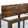 Furniture Style Dog Crate Side Table on Wheels with Double Doors and Lift Top.